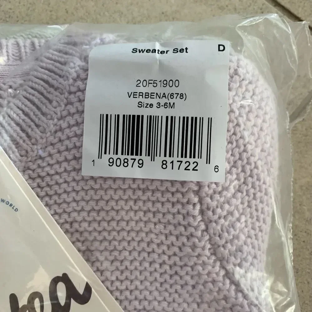 NWT New TEA COLLECTION Sweater Set Cardigan and Pants Lavender Gray 3 - 6 months